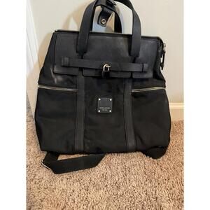 HENRI BENDEL Jetsetter Three Way Tote/Shoulder/Backpack Black Nylon Leather/